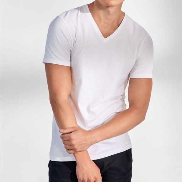 Lebra Men's White V-Neck Short Sleeve Shirt - Picture 2 of 10